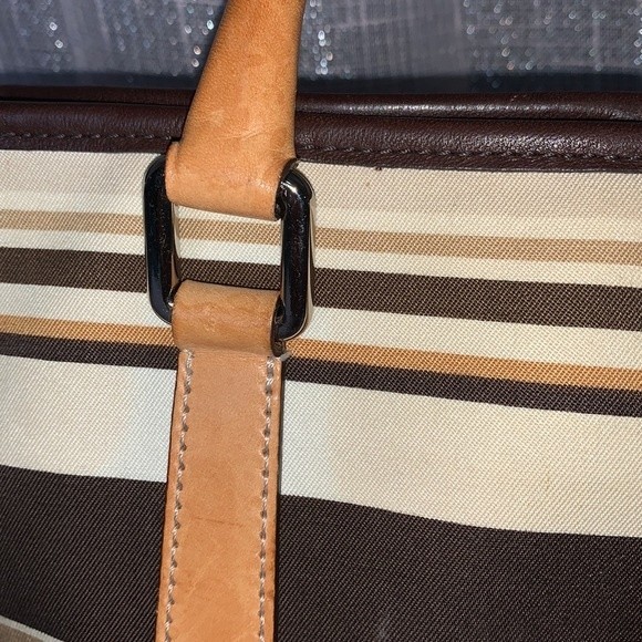 Vintage Rare Coach Leather Canvas Striped Brown Yellow & Tan Satchel Bag - Picture 4 of 14